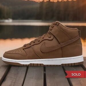 NEW | Premium Leather Nike Dunk High Top Sneakers | Brown | W 7 US • M 5.5